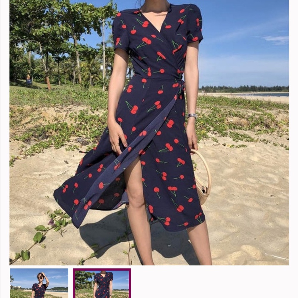 Cherry Print Wrap Dress